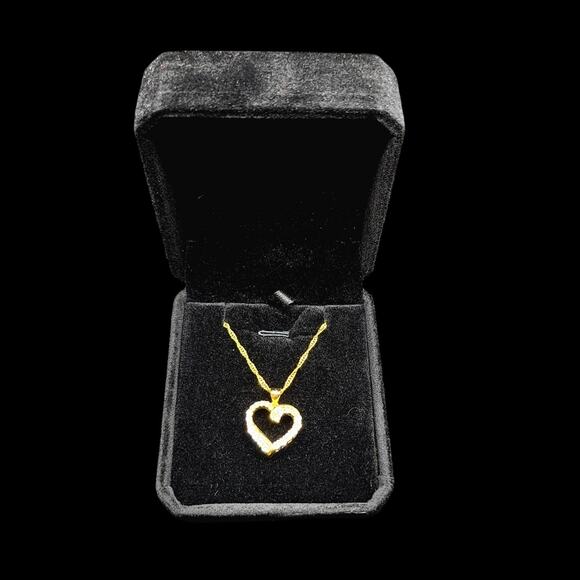 HEART NECKLACE 18K YELLOW GOLD PLATED WITH 21 SIMULATED DIAMONDS PAVÉ SETTING - Picture 6 of 6